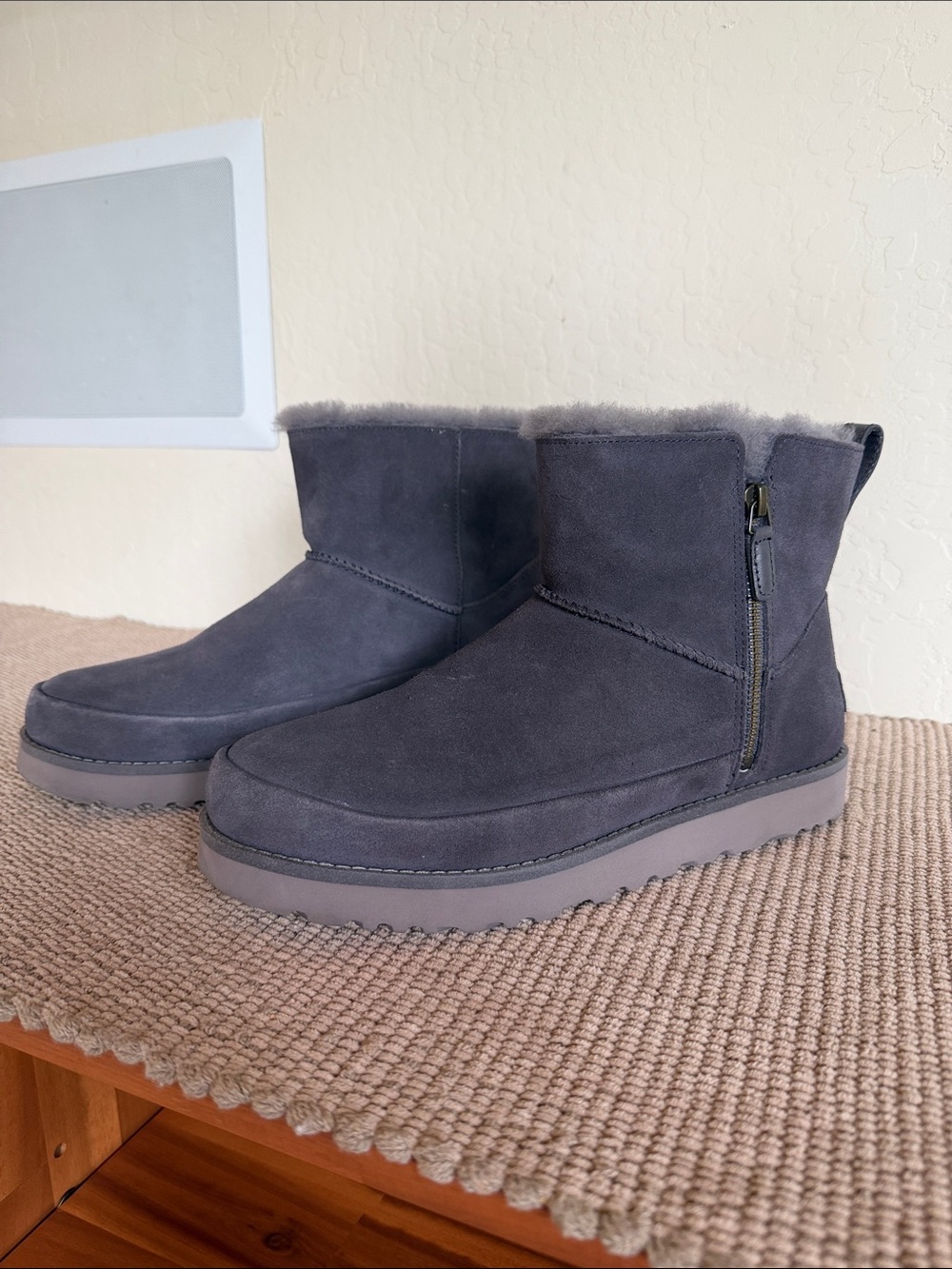 UGG Women's Short Suede Zip Boot - Charcoal Gray